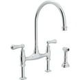 thumbnail image 1 of Perrin & Rowe Georgian Era Deck Mount Bridge Kitchen Faucet With Sidespray In Polished Chrome With High "C" Spout And Metal Alsace Levers, 1 of 2