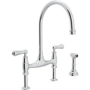 Perrin & Rowe Georgian Era Deck Mount Bridge Kitchen Faucet With Sidespray In Polished Chrome With High "C" Spout And Metal Alsace Levers
