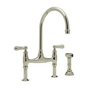 Perrin & Rowe Georgian Era Deck Mount Bridge Kitchen Faucet With Sidespray In Satin Nickel With High "C" Spout And Metal Alsace Levers