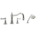 thumbnail image 1 of Perrin & Rowe Georgian Era Four Hole Deck Mounted Column Spout Tub Filler With Handshower And Porcelain Hot And Cold Indicator Cap Metal Lever Handles, 1 of 7