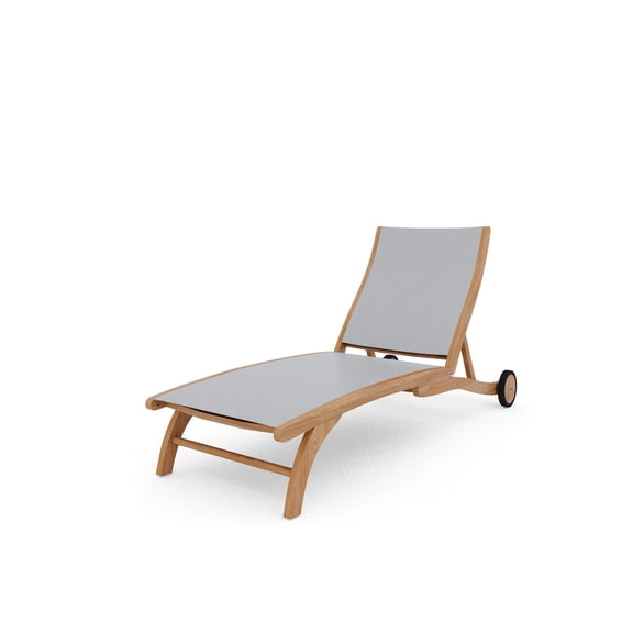 Perrin Teak Outdoor Reclining Chaise Lounger in White with Wheels