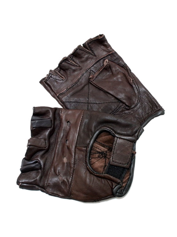 Perrini Fingerless Durable Leather Brown Weight Lifting Gloves, S