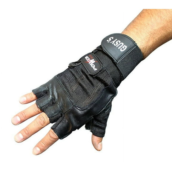 Perrini Gusy's Black Leather Working Out/Weight Lifting Fingerless Gloves S-XXL
