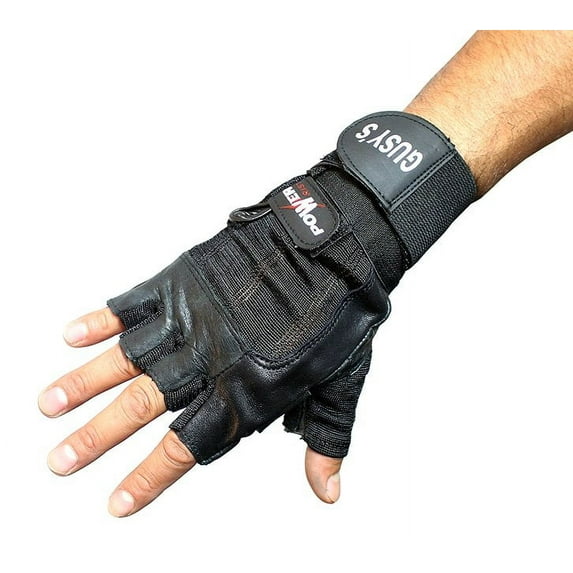 Perrini Gusy's Black Leather Working Out/Weight Lifting Fingerless Gloves S-XXL