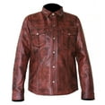 thumbnail image 1 of Perrini Mens Brown Soft Leather Full Sleeve Slim Fit Button up Shirt, 1 of 4