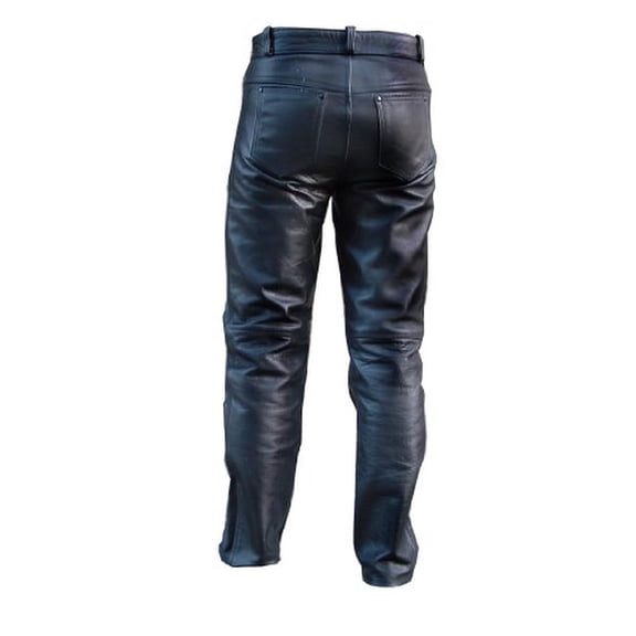 Perrini New Men's Fashion Cowhide Leather Motorcycle Pants Jean Style Lined