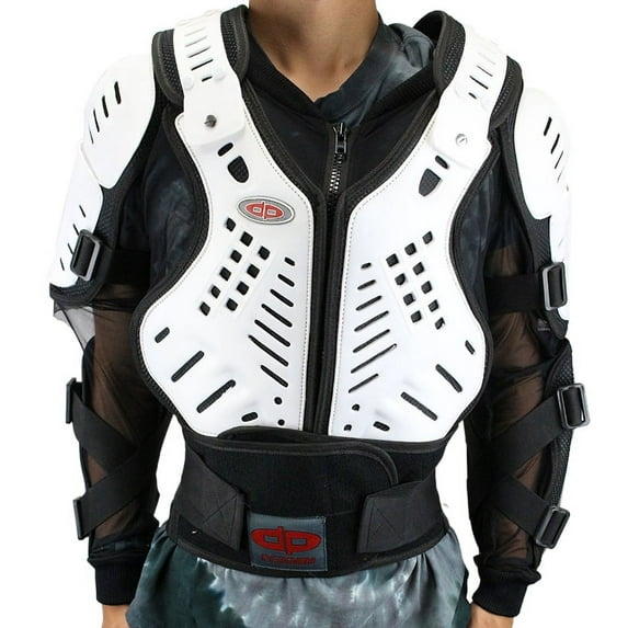 Perrini White CE Approved Full Body Armor Motorcycle Jacket Spine Protection Large