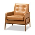 thumbnail image 1 of Perris Mid-Century Modern Tan Faux Leather Upholstered and Walnut Brown Finished Wood Lounge Chair, 1 of 5