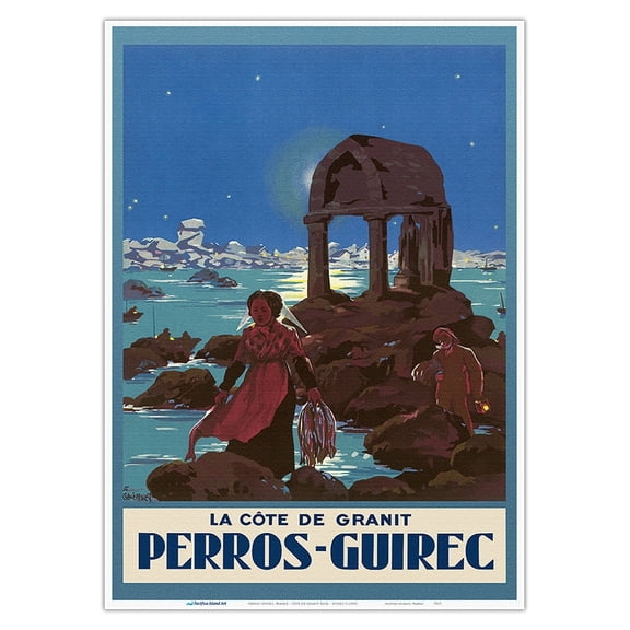 Perros-Guirec France - Pink Granite Coast (Côte de Granit Rose) - Oratory of Saint-Guirec - Vintage Travel Poster c.1938 - Master Art Print 10in x 14in