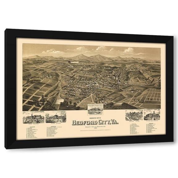 Perry 14x11 Black Modern Wood Framed Wall Art Titled - Bedford Virginia - Perry 1891
