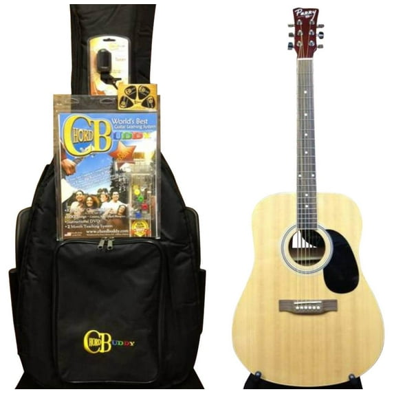 ChordBuddy 42" Full Size Acoustic Guitar Combo Beginner Set with Natural Finish Guitar, Tuner, and Learning System