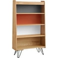 thumbnail image 1 of Perry Ash Veneer Multicolor Bookcase with 4 Shelves and Iron Legs Gray Orange White, 1 of 3