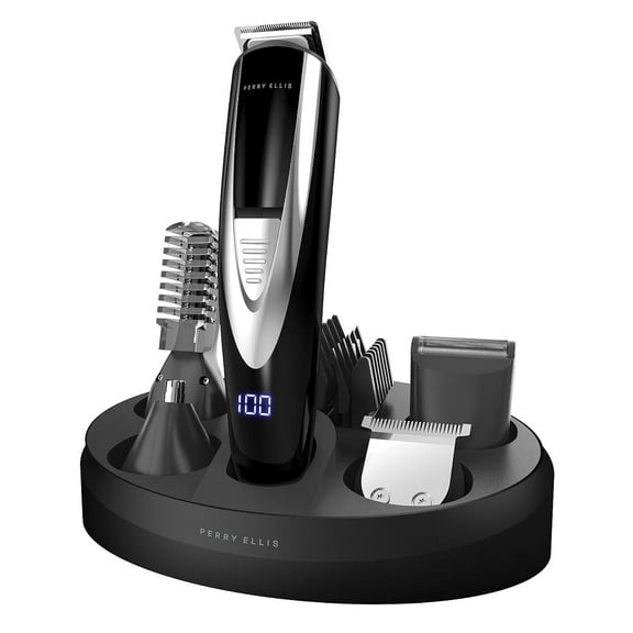 PERRY ELLIS Mens Multi Grooming Kit with Rechargeable Beard Trimmer and Charging Dock, 16-Piece