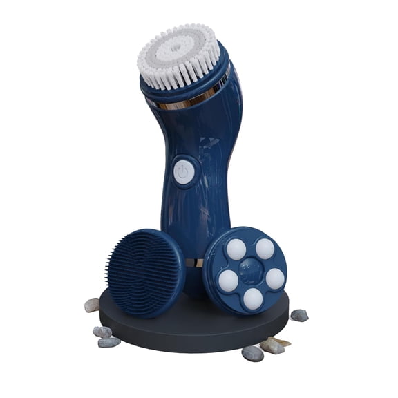 Perry Ellis 4-in-1 Cordless Facial Cleansing Brush & Facial Massager for Men | Face Brushes for Cleansing and Exfoliating | Face Massager, Facial Skin Care Products | Massage Tools w/ 4 Brush Heads