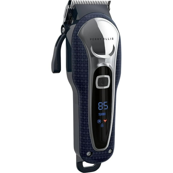 Perry Ellis Cordless Hair Clippers for Men, Blue, LED Display |Stainless Steel Blades, 4 Trimming Guides|Barber Clippers for Hair Cutting |Mens Grooming Kit| Electric Razor Hair Trimmer for Men