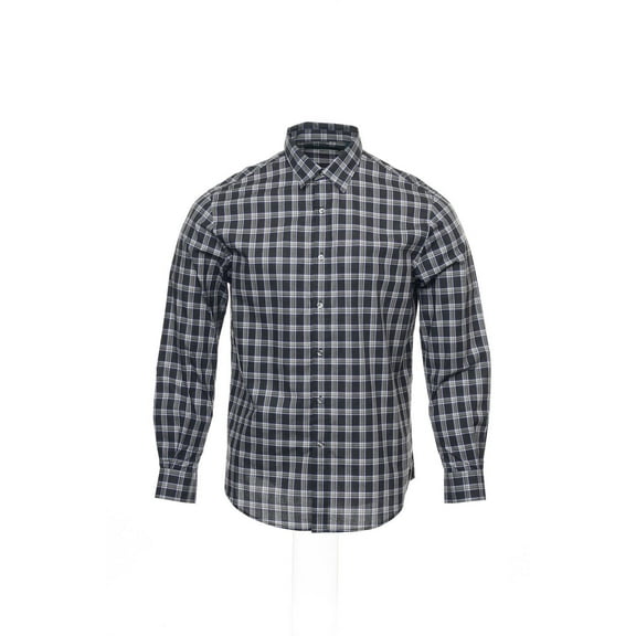 Perry Ellis Gray Window Pane Button Down Shirt Sport , Size XLarge