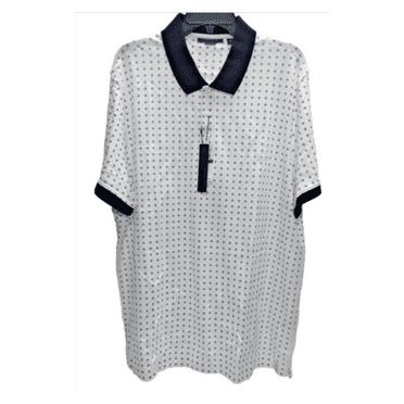 Perry Ellis Men Regular Fit Short Sleeve Jersey ColorBlock Collar Polo, White,L