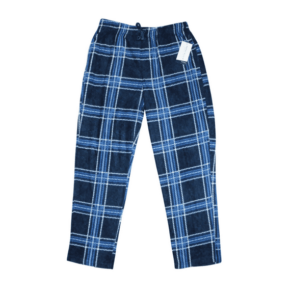 Perry Ellis Men's Fleece Chevron Plaid Sleepwear Pants, Dress Blues, XL