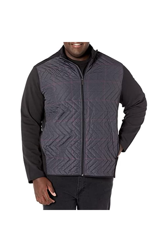 Men's Ponte Knit Plaid Quilted Front Jacket, Black, 2X Large Tall