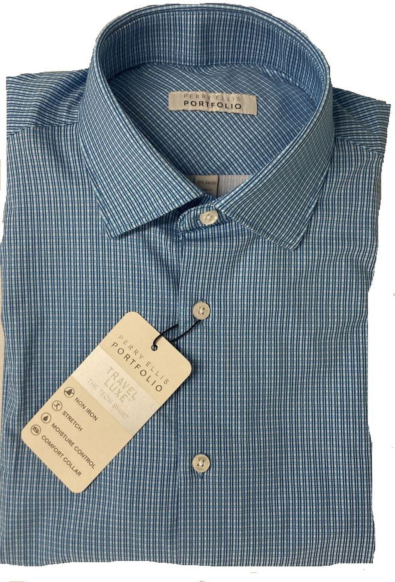 perry ellis tech dress shirt Perry Ellis Portfolio Shirt Mens 16.5 32 33 Blue Long Sleeve Tech Slim NWOT
