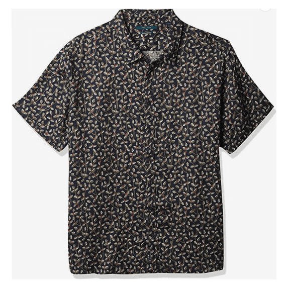 Perry Ellis Men's Short Sleeve Big and Tall Linen Leaf Print Shirt, Navy, XLT