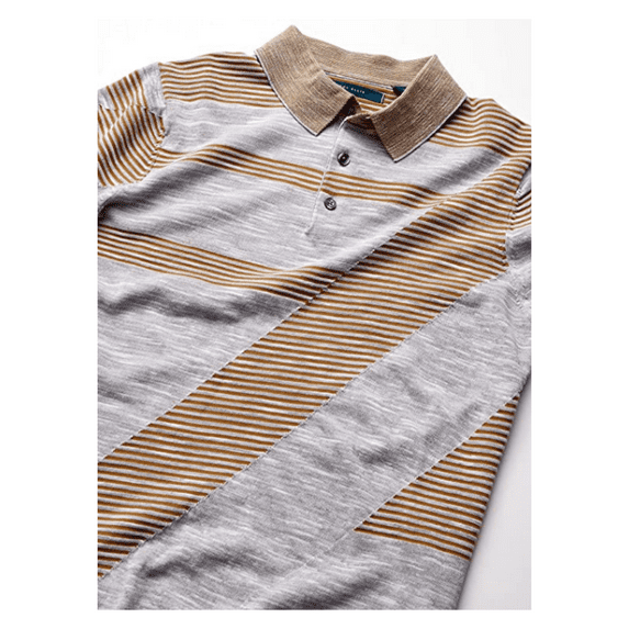 Perry Ellis Men's Space Dyed Stripe Knit Polo, Alloy, Medium