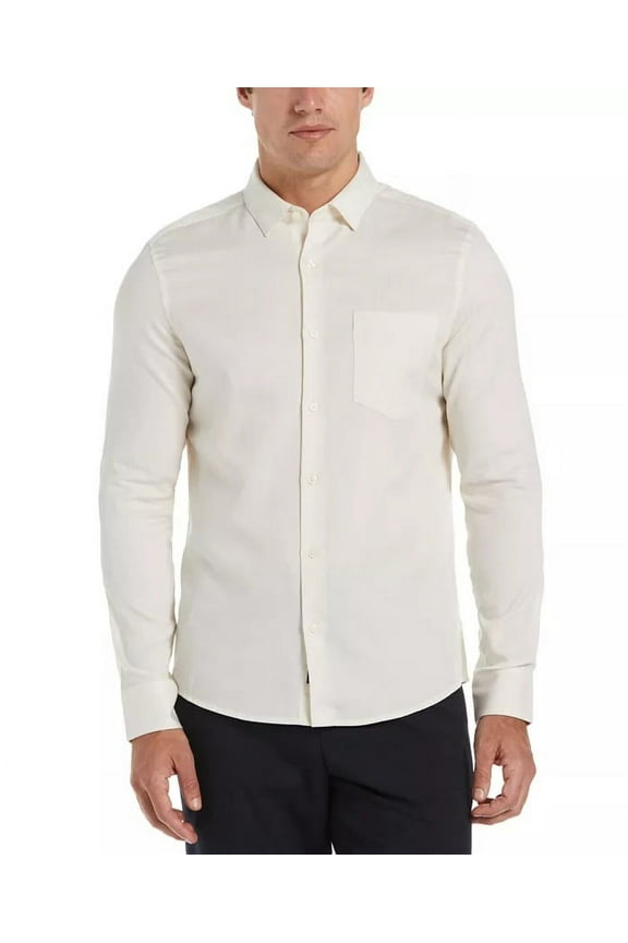 Men's Untucked Slim Fit Twill Button Down Shirt Beige XL