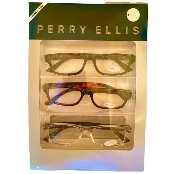 Perry Ellis Men's Plastic Rectangle Reading Glasses 2.5 Magnification 3 Pair
