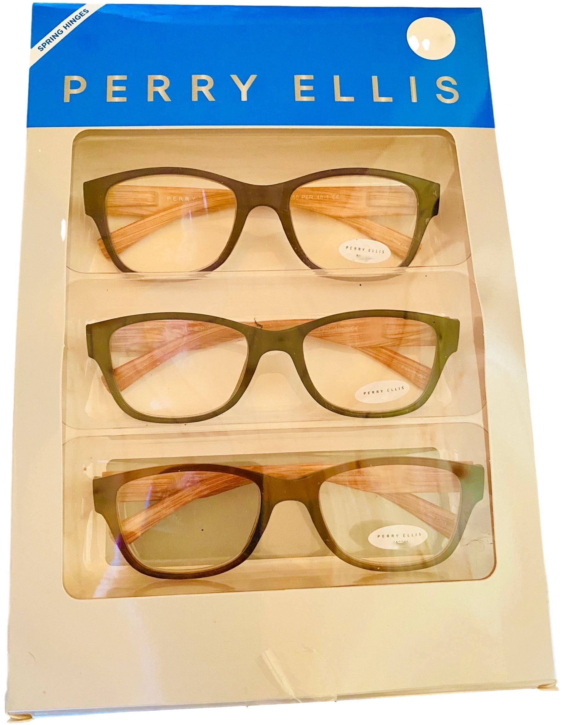 Perry Ellis Men's Plastic Square Reading Glasses, Black, Brown, Navy, 3 Pair