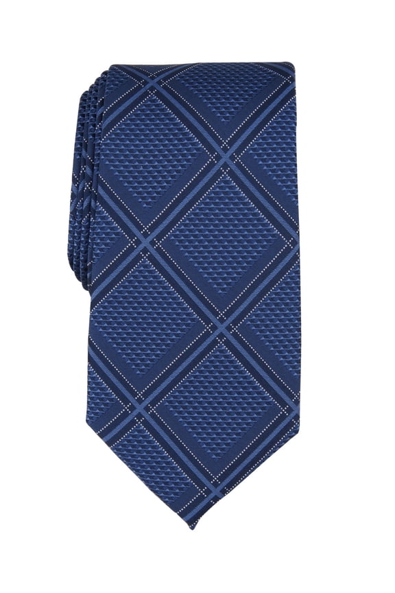 Mens Bannos Large Grid Neck Tie Blue Navy