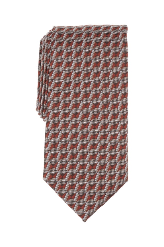 Mens Barone Geo-Pattern Neck Tie Orange Rust