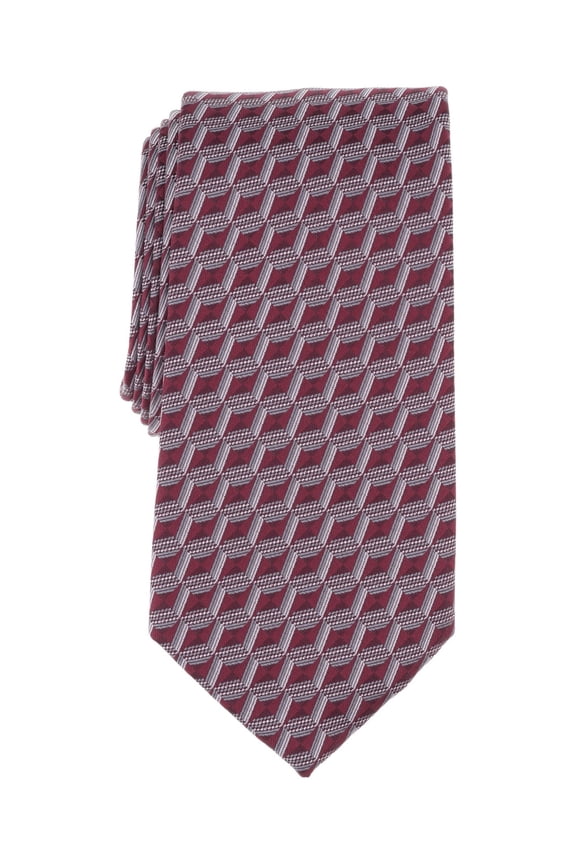 Mens Barone Geo-Pattern Neck Tie Red