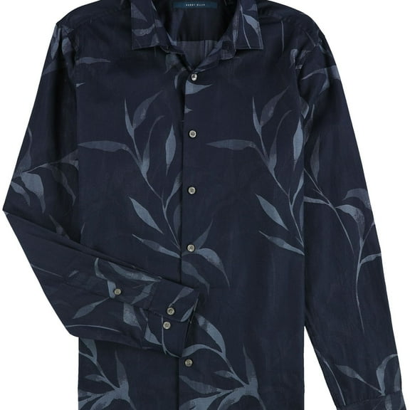 Perry Ellis Mens Button Down Floral Shirt  Dark Blue Medium