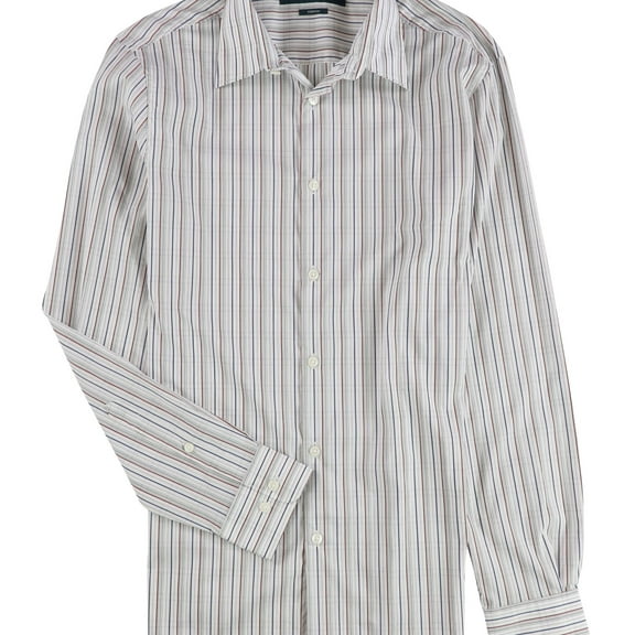 Perry Ellis Mens Check Button Up Shirt, White, Small