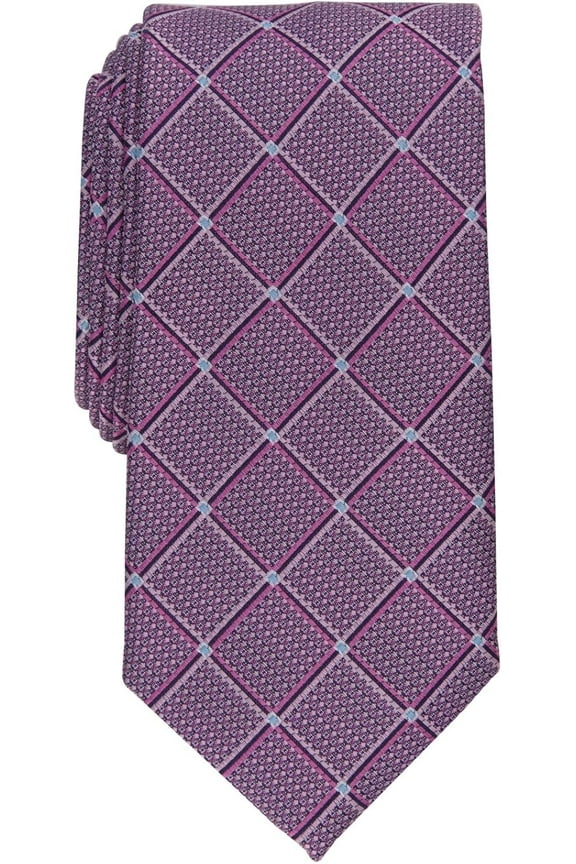 Mens Ebsen Grid Pink Tie Necktie
