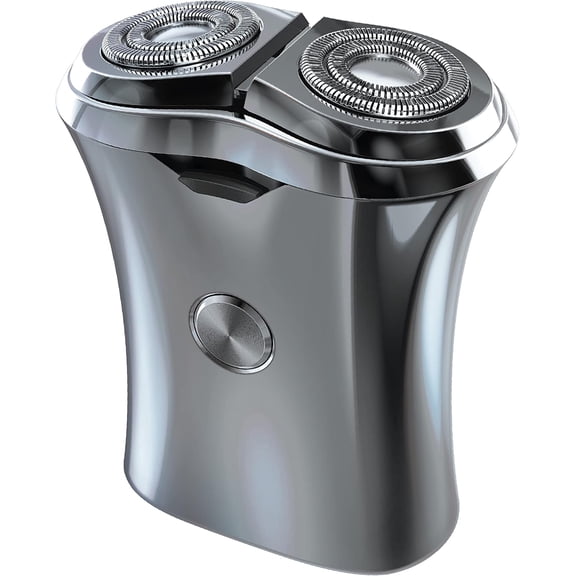 PERRY ELLIS Cordless Dual Rotary Electric Shaver, Rechargeable Shaver for Men w/ Protective Cap, Silver