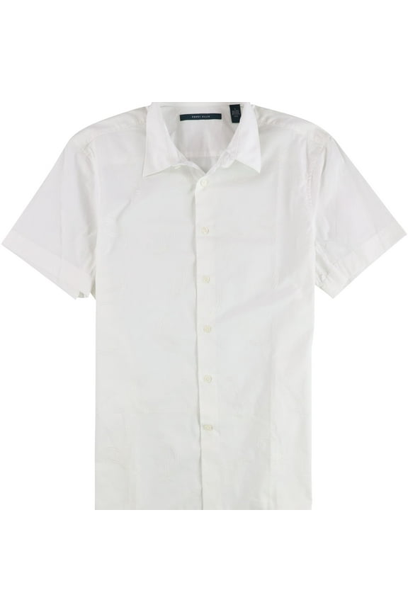 Mens Embroidered Paisley Button Up Shirt, White, Small