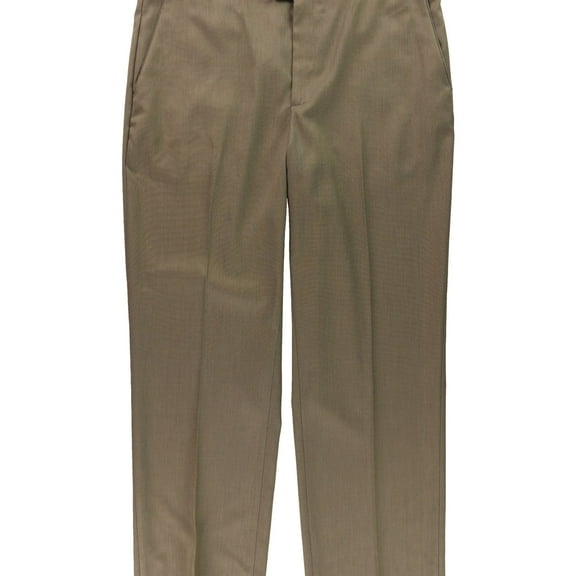 Perry Ellis Mens Flat Front Birdseye Dress Pants Slacks, Brown, 33W x 32L
