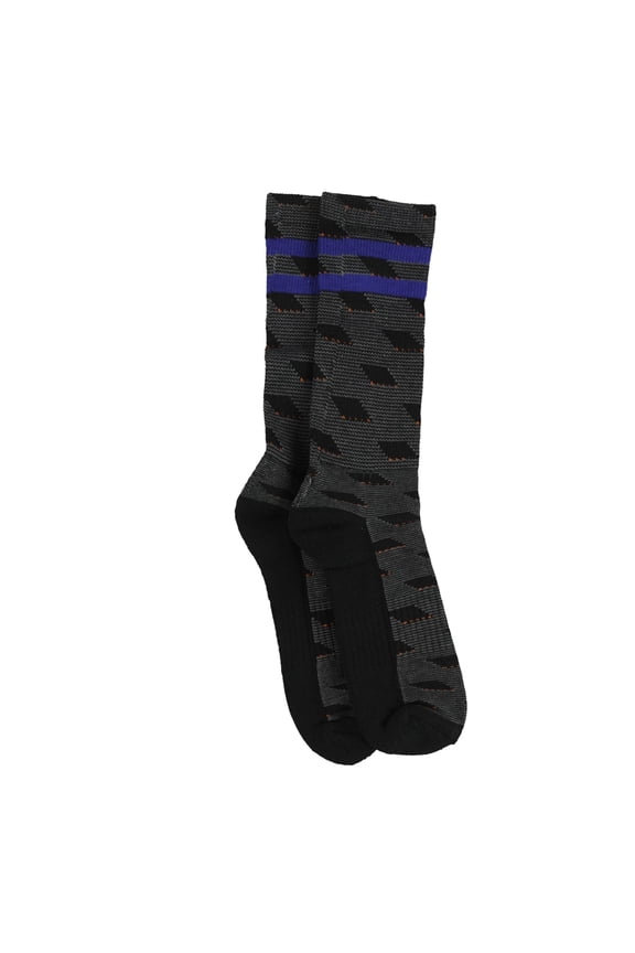 Mens Geometric W/Stripe Midweight Socks, Black, 7-12