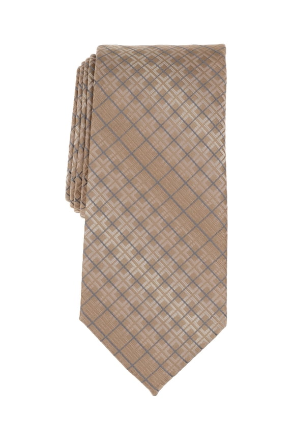 Mens Gordan Classic Grid Neck Tie Beige Taupe
