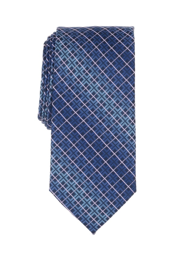 Mens Gordan Classic Grid Neck Tie Blue Navy