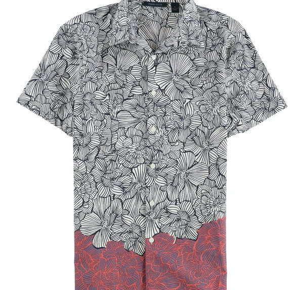 Perry Ellis Mens Luau Flower Button Up Shirt, Multicoloured, Small