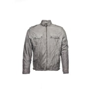 Perry Ellis Mens Metallic Faux Leather Bomber Jacket Medium, Castlerock