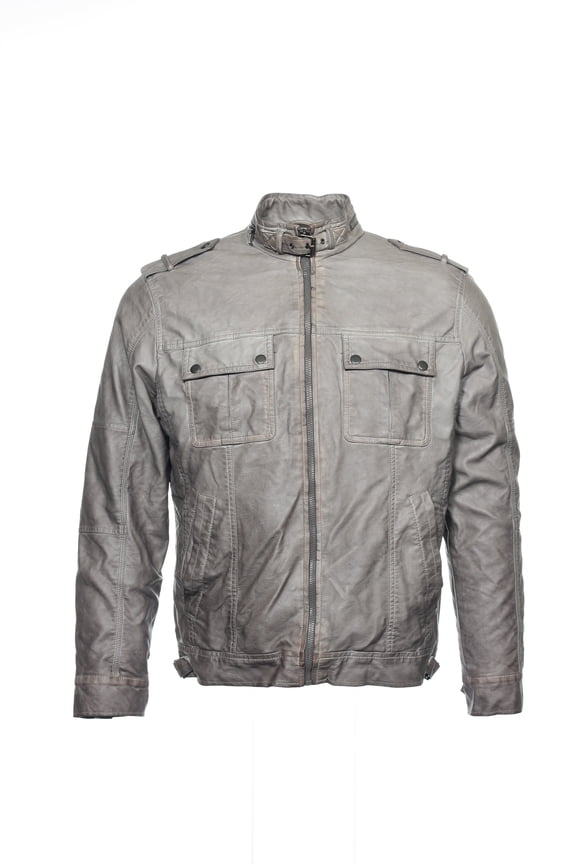 Mens Metallic Faux Leather Bomber Jacket (Medium, Castlerock)