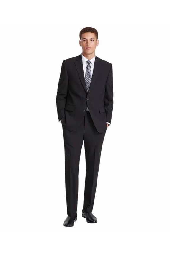 Mens Modern fit 2 Piece Suit 38 R / 31 Waist Black Solid Stretch