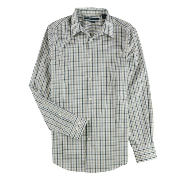 Perry Ellis Mens Multi Button Up Shirt, Green, Small