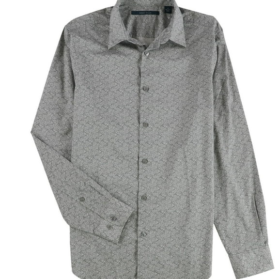 Perry Ellis Mens Paisley Long Sleeve Button Up Shirt, Grey, X-Large