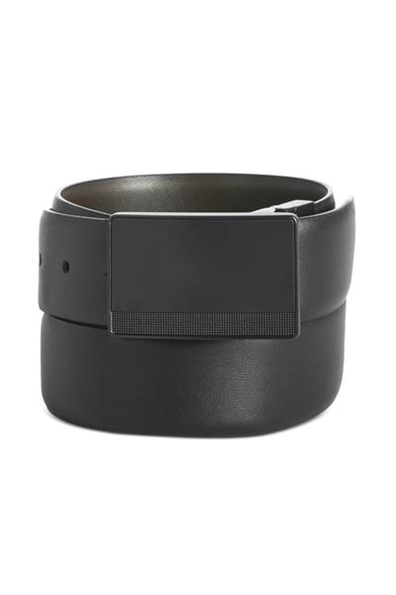 Mens Plaque-Buckle Leather Belt Black Size 36