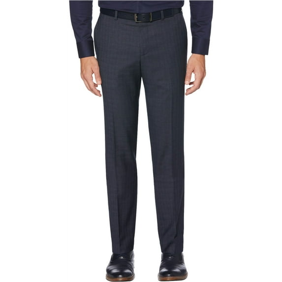 Perry Ellis Mens Portfolio Subtle Plaid Dress Pants Slacks, Blue, 30W x 30L