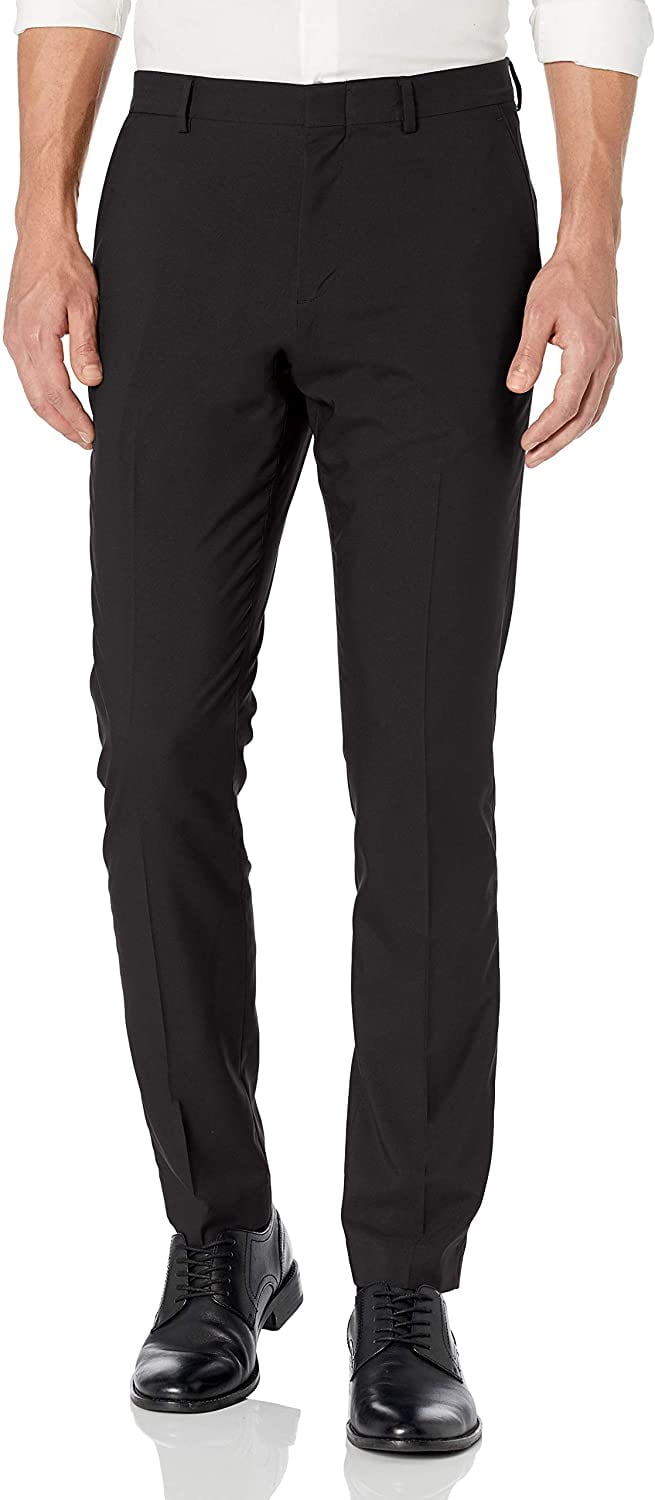 slim fit tech portfolio dress pant Perry Ellis Portfolio Men's Slim Fit Solid Flat Front Pants in Black, Size 34, 100% Polyester main image 1